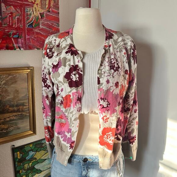 cherokee floral multicolored button up cardigan - Picture 1 of 3